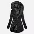 Women's Hooded Waterproof Long-Sleeve Thick Fleece-Lined Cotton Coat-Winter Elegant Mid-Length Zip Jacket