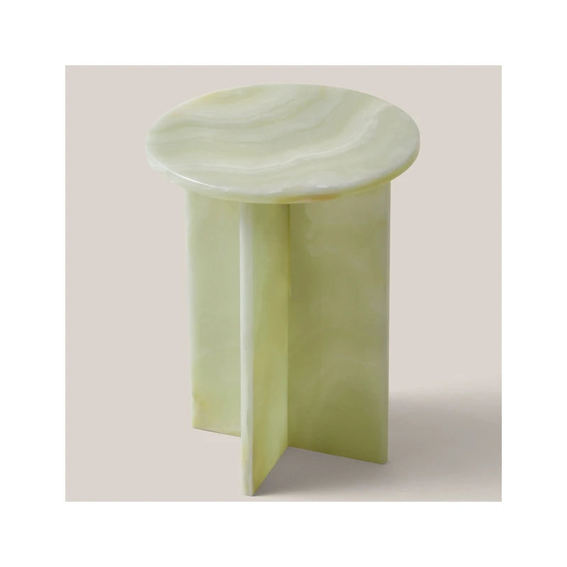 Modern Design Natural Onyx Round Tea Side Coffee Table Luxury T Frame Light Green Onyx Marble Coffee Table