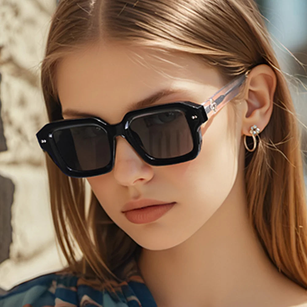 Custom Logo 2025 Fashion Retro TR90 Big Frame Driving Sun Glasses UV400 Square Polarized Sunglasses for Women MegaBDM