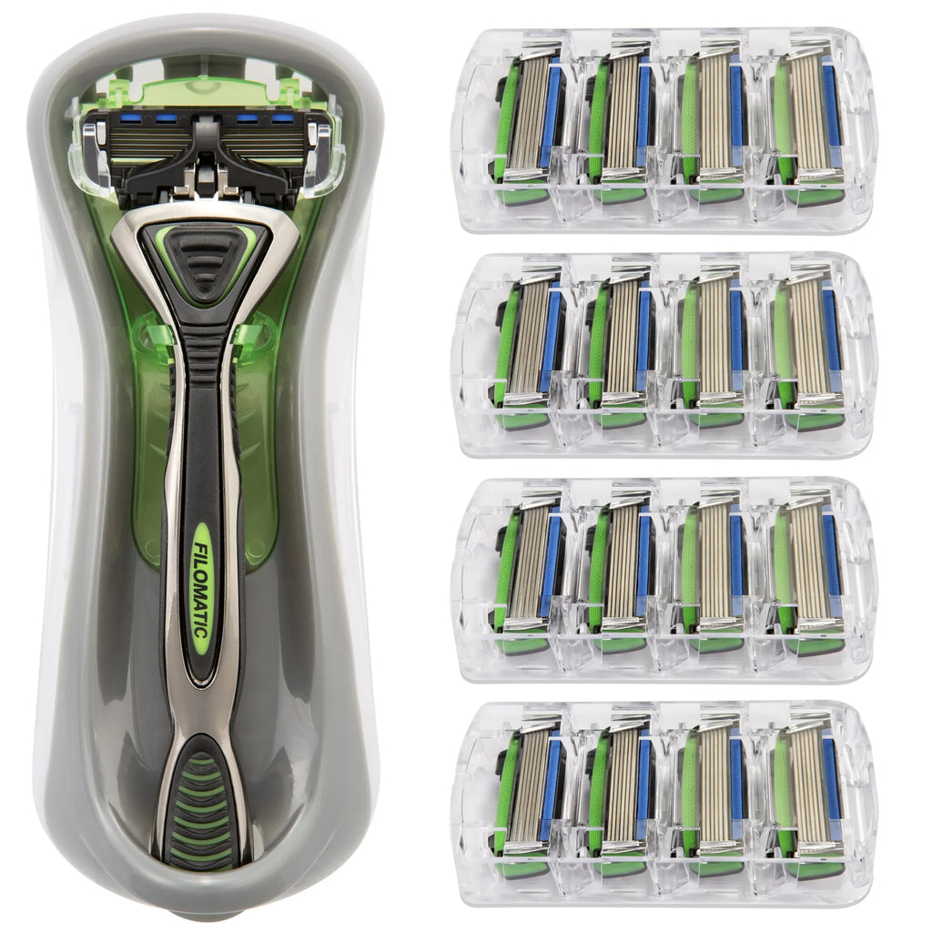Filomatic FILO6 razor with pack of 16 replacement heads in various colors