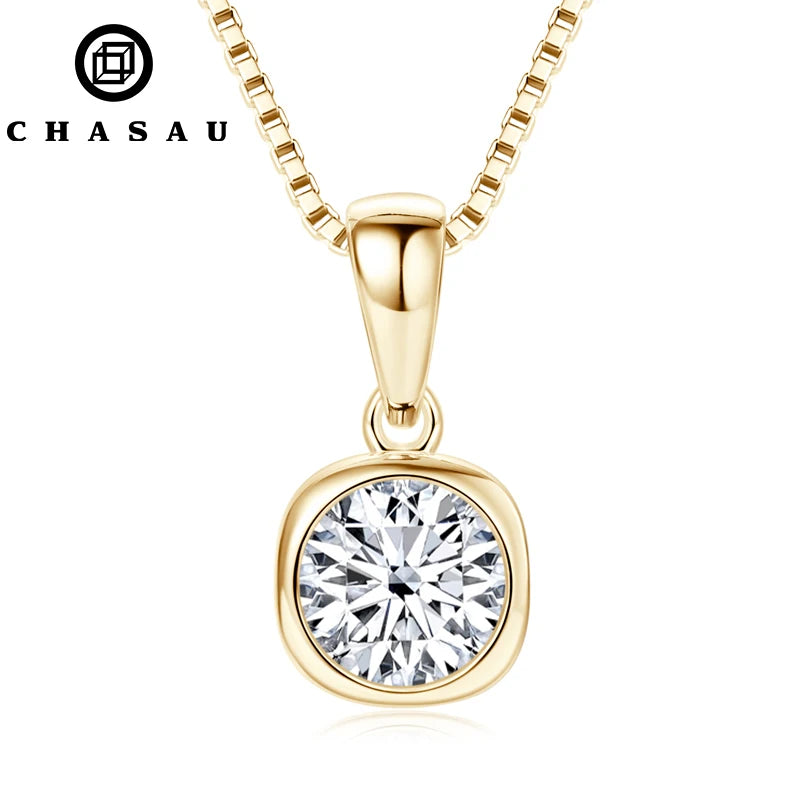 Simple Korean Jewelry 925 Sterling Silver 6.5mm 1ct Round Bezel Moissanite Pendant Necklace for Women