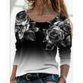 2025 New Style Long-sleeve Loose Crew-neck Casual Pullover 3D Printed T-shirts for Women on Wish and EBay