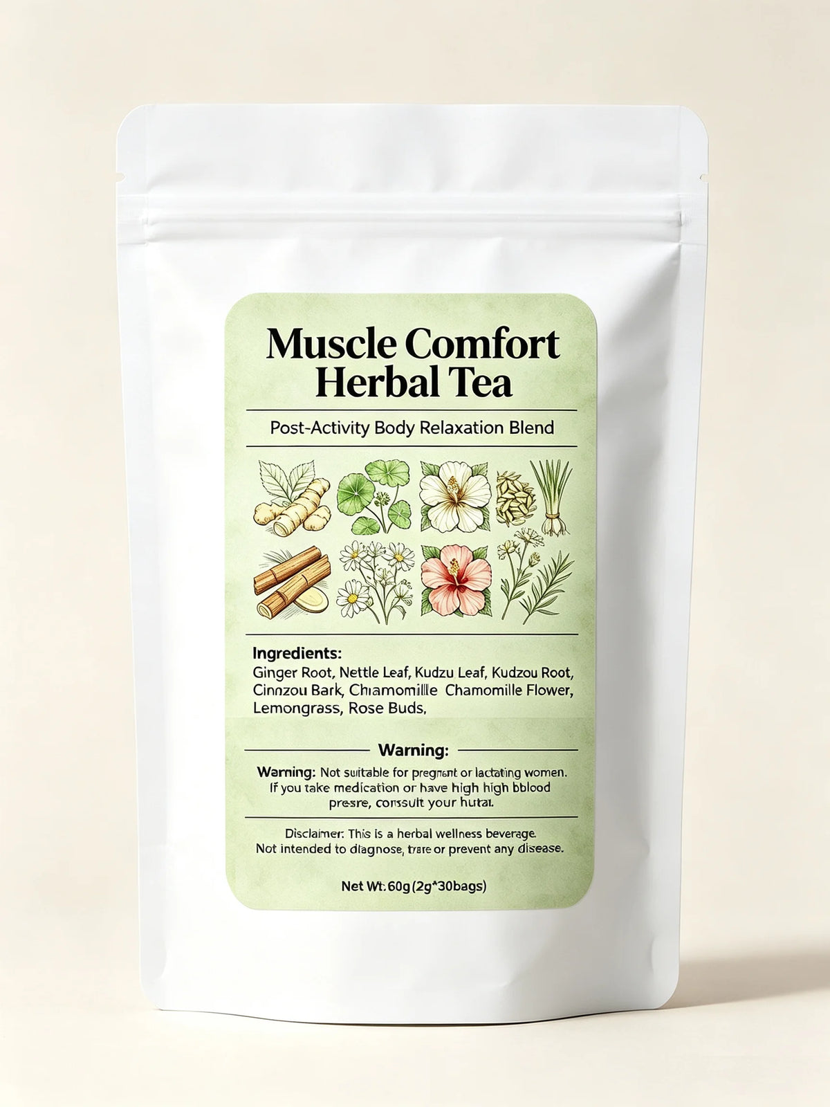 Muscle Comfort Herbal Tea 60g (2g*30 Bags) Natural Post-Activity Body Relaxation Blend MegaBDM