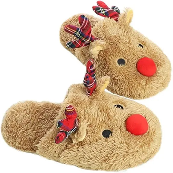 Funny Indoor Home Fluffy Plush Warm Winter Bedroom Womens Light Weight Cute Cartoon Christmas Reindeer Antlers
