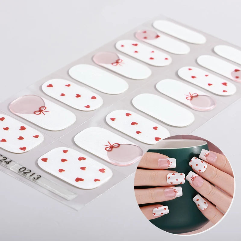 Non-toxic Environmentally Friendly and Long-lasting Valentine's Day Style Design 4 Color UV Semi-cured Gel Nail Stickers