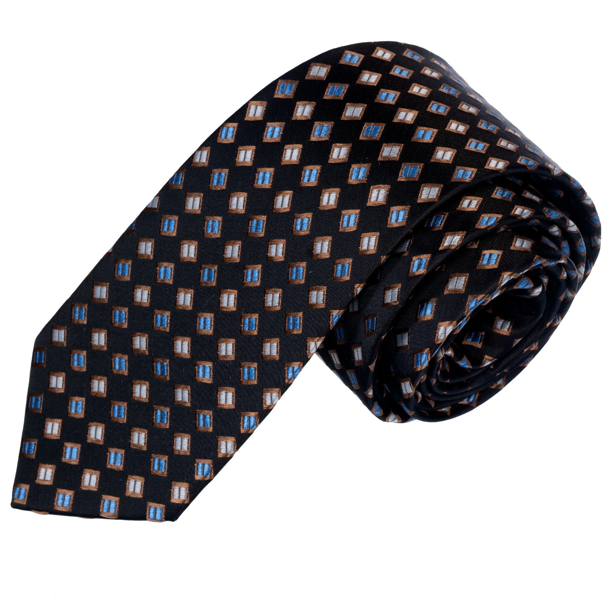 Exve Exclusive Begie Checkered on Black Handmade Necktie From Turkey