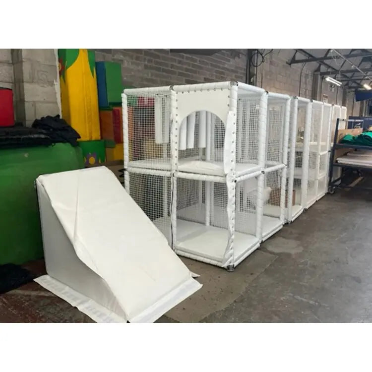 Hanlin White Pastel Rainbow Wooden Indoor Playground Soft Play Frame School Kid Party Popular Climbing Rental Mobile Structure