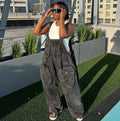 Women's Western Cross-Border Denim Pants - INS Style Edgy Streetwear Big-Pocket Wide-Leg Loose Suspender