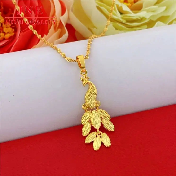 Vietnam Gold Peacock Activity Pendant Brass Gold-Plated Double Water Wave Necklace Jewelry Cross-Border E-Commerce