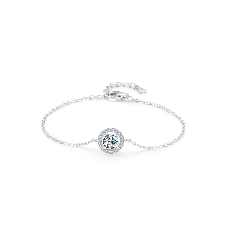 SL1704 925 Sterling Silver Fashion Round Sparkling CZ Link Chain Charm Bracelet for Women Wedding Statement Fine Jewelry