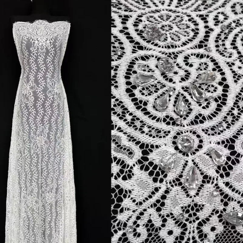 Jewel Stone Design Luxury Rhinestone Embroidered on Best Quality of Nylon Spandex Power Mesh 4-way Stretch