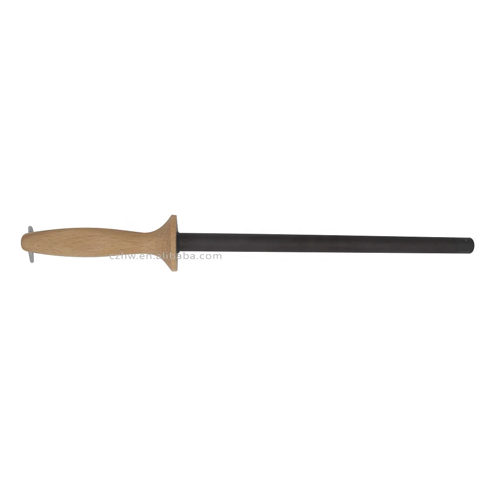 Lightweight 11-Inch Shatterproof Black Ceramic Honing Rod Beech Wood Handle Extra Fine Grit Durable for Professional Chefs Home