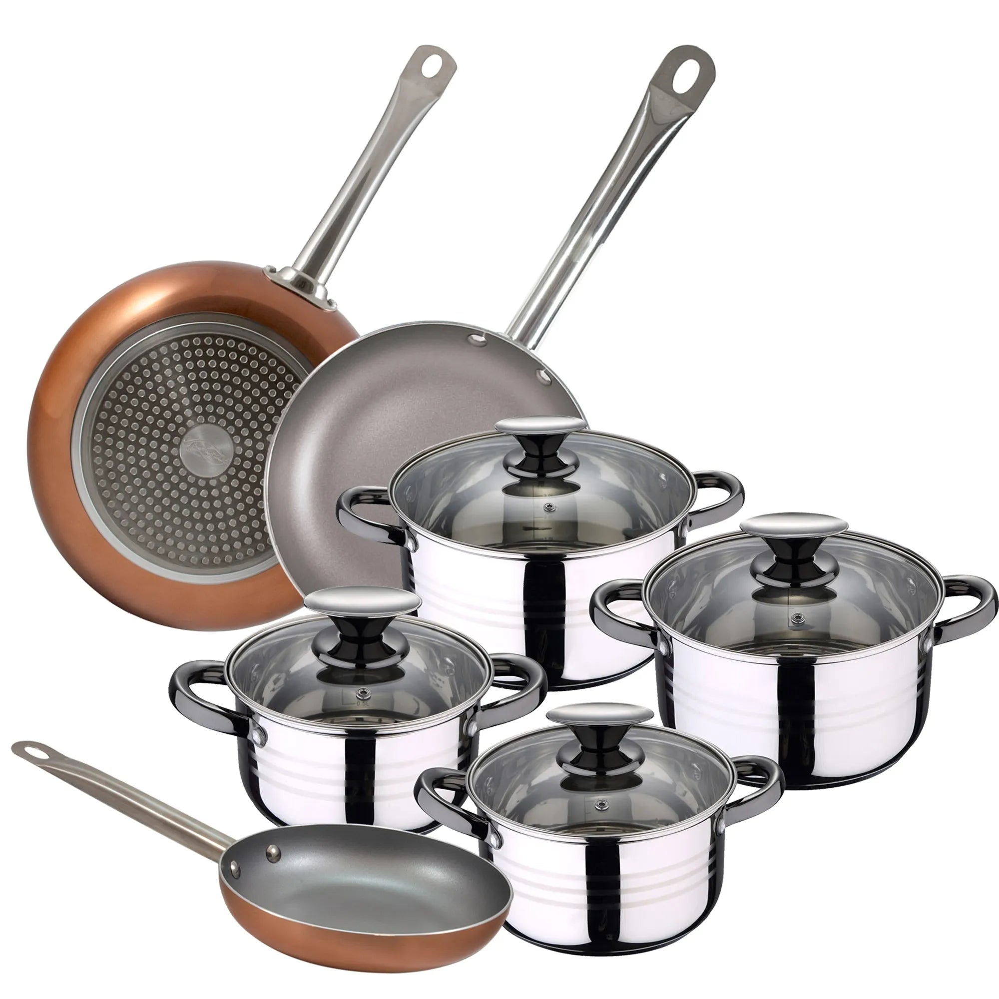 8-piece stainless steel cookware set + set of 3 frying pans (18/20/26 cm)