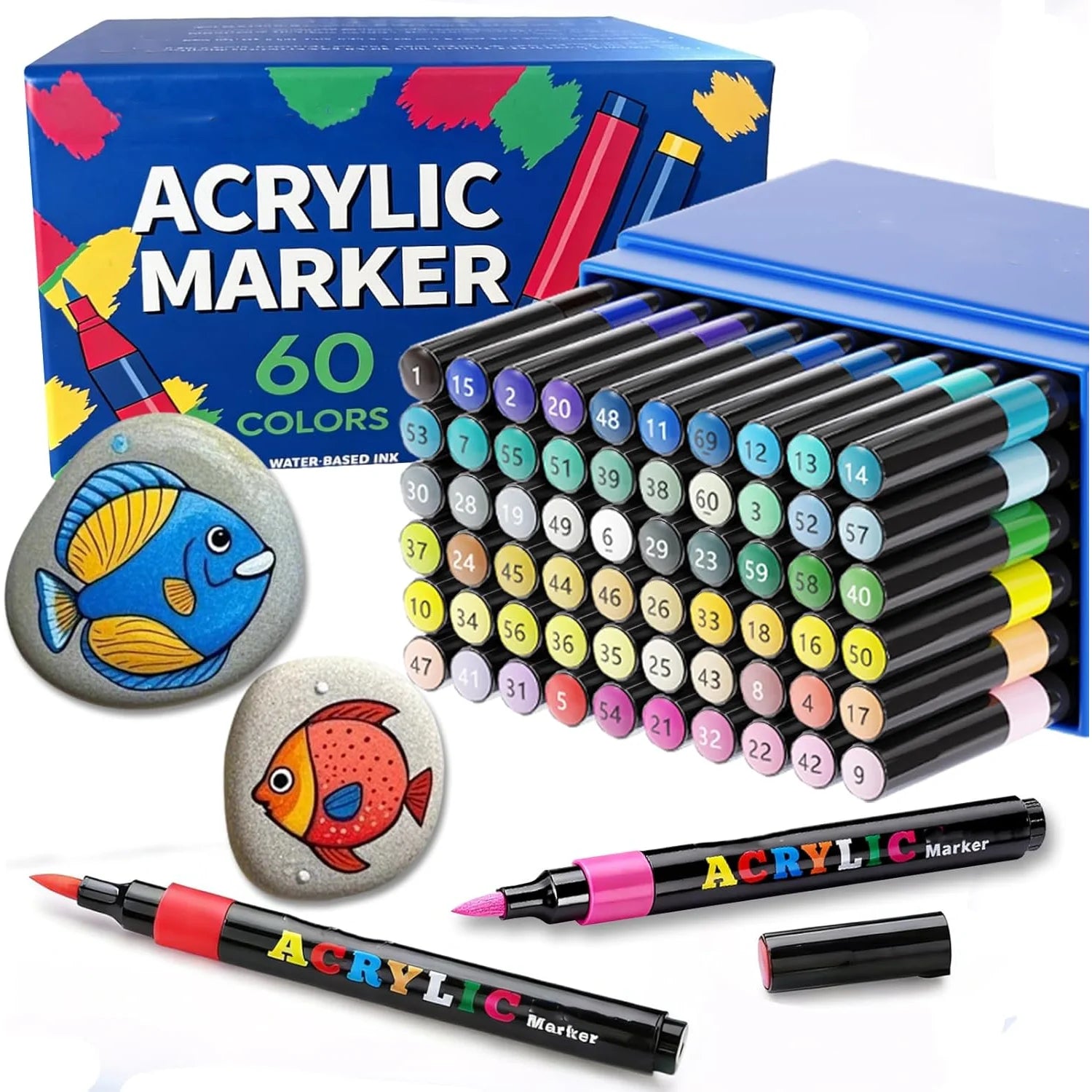 Art 120 60 Colors Dual Tip Acrylic Markers Brush Pen Paint Kids Adults Artist Fine Point Coloring Acrylic Markers