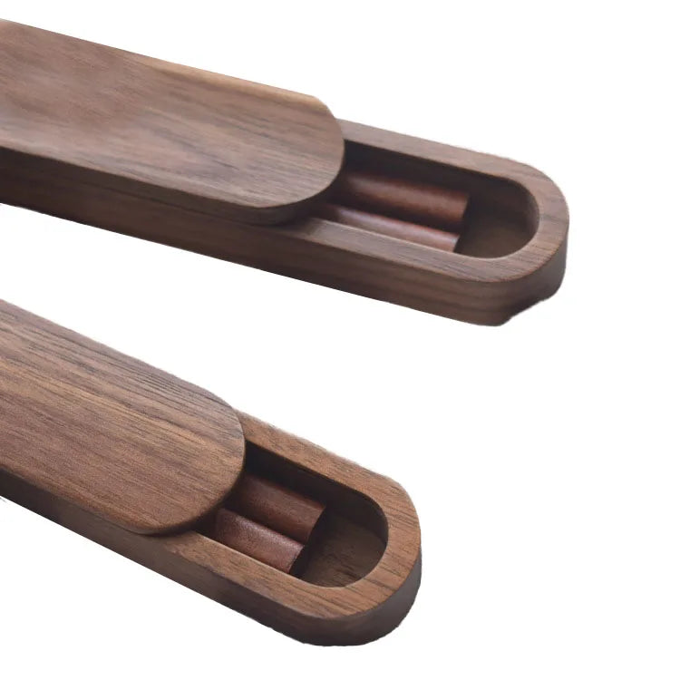 Customizable Portable Black Walnut Solid Wood Chopsticks with Storage for Travel