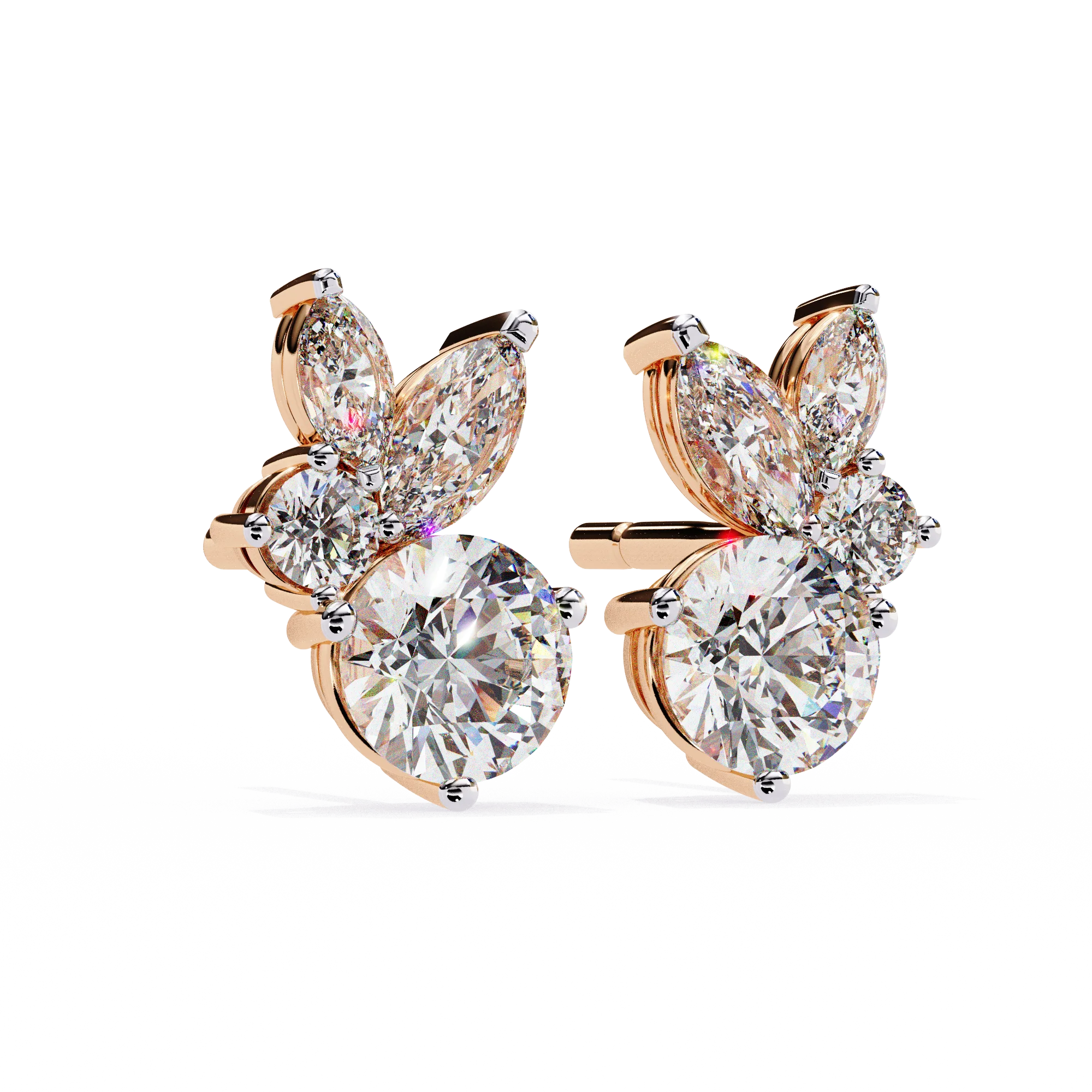 Dainty Marquise Cut Earing 14K Yellow Lab Grown Diamond Multi-Stone Luxury IGI Certified Women's Stud Earrings for Gifting Use