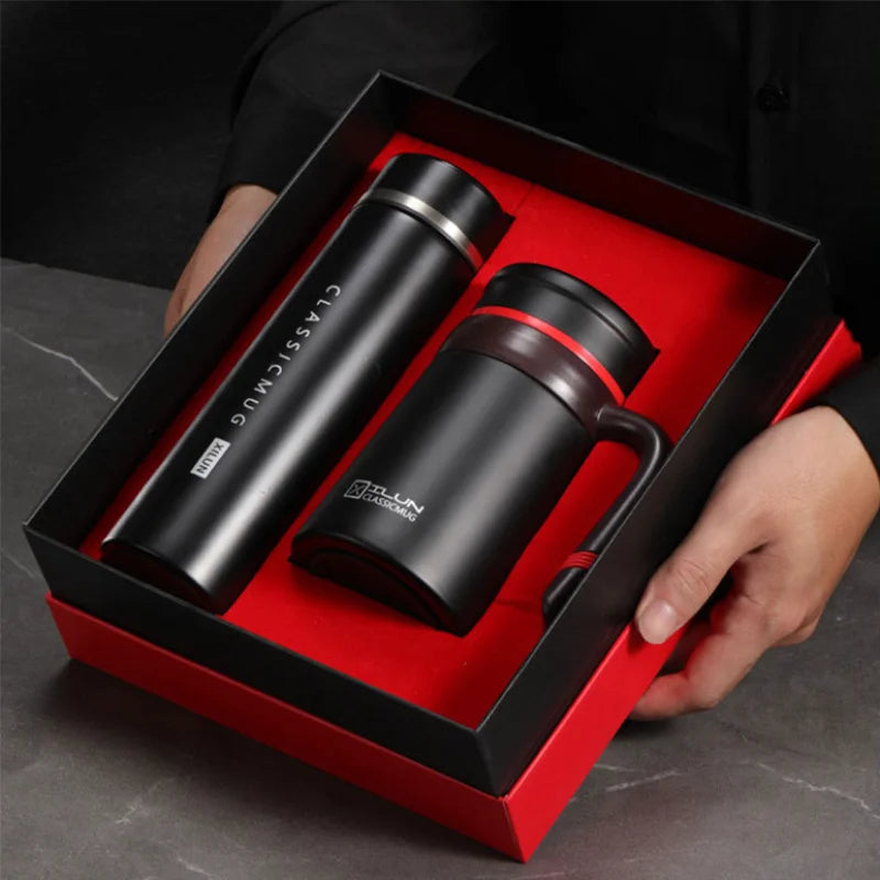 Customized logo Display Digital Vacuum Insulated Bottle Set with Cup for Hot and Cold Drinks