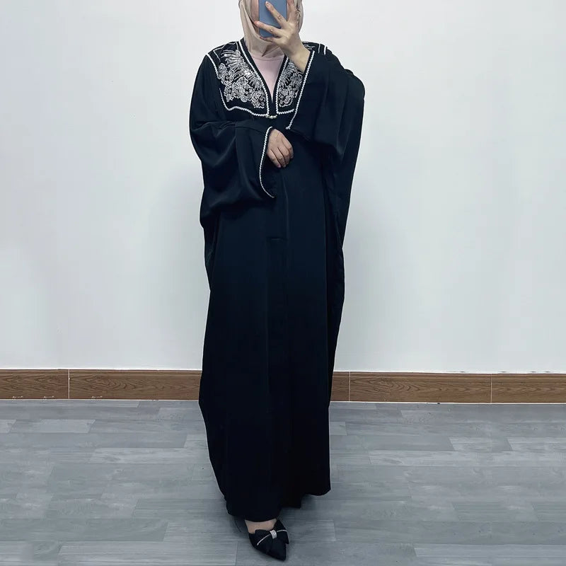 2025 New Fashion Hot Style Multi-Color Elegant Retro Pure Color Spring & Diamond Muslim Cardigan Dress