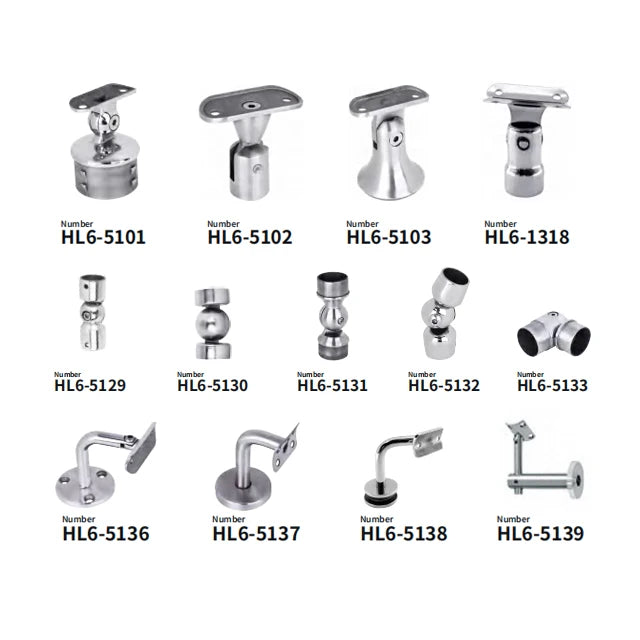 Stainless Steel 304 316 2205 Handrail Hardware Fittings Accessories Satin & Polished Wall Mount Glass Railing Balustrades
