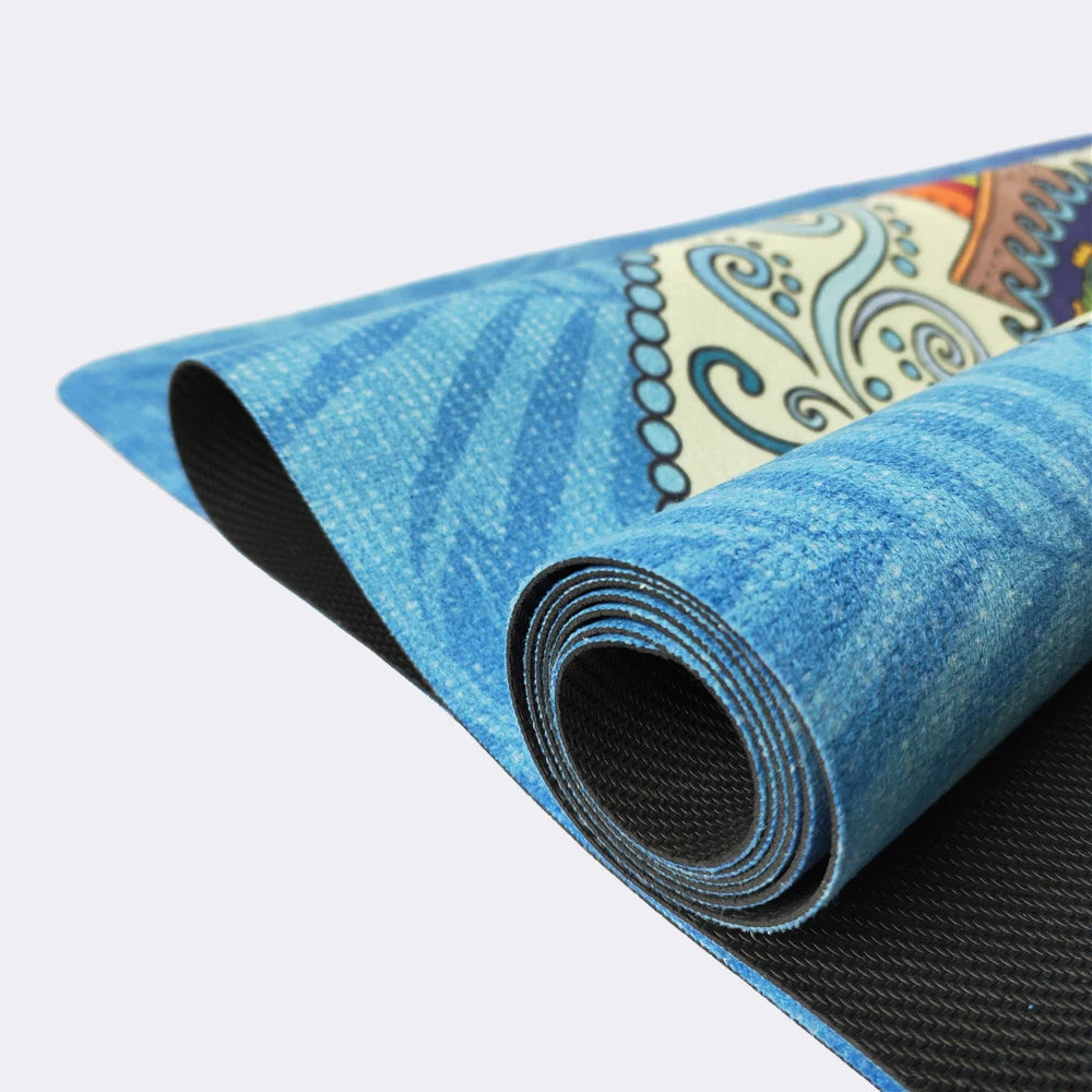 Custom Logo Digital Printed Travel Mat 100% Natural Rubber Cork Suede Yoga Mat Non Slip 1.5mm Foldable 183x61cm