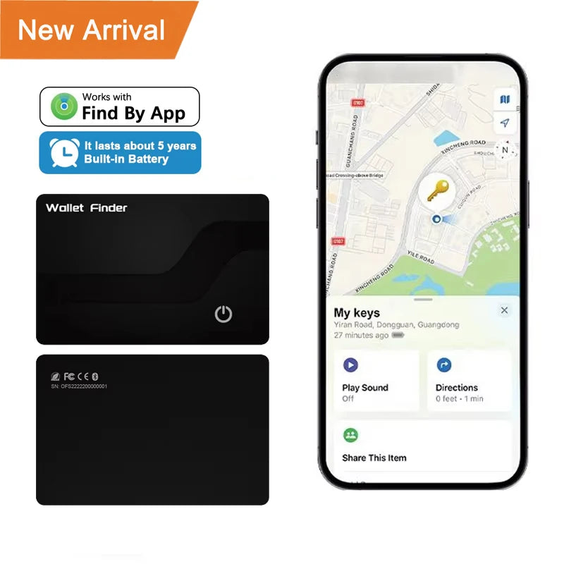 Hot Selling Built-in Battery for 5 Year Card Locator Smart Loss Prevention Remote Wallet Anti Theft GPS Tracker for Find by App