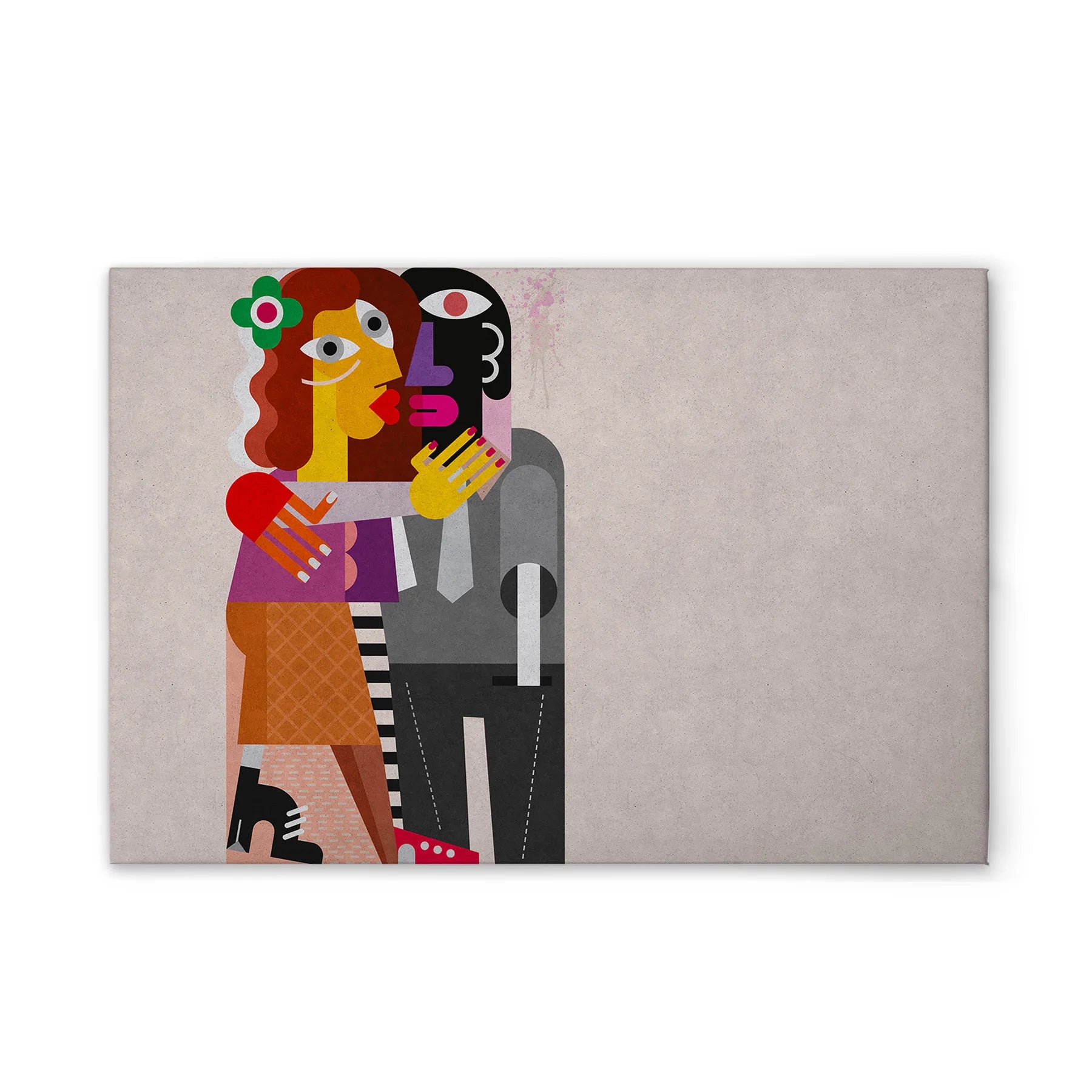 Made In Germany - Home Decor Canvas Picture Colourful Pop Art Abstract - Wall Mural In Cream And Colourful - Stretcher Frame Art