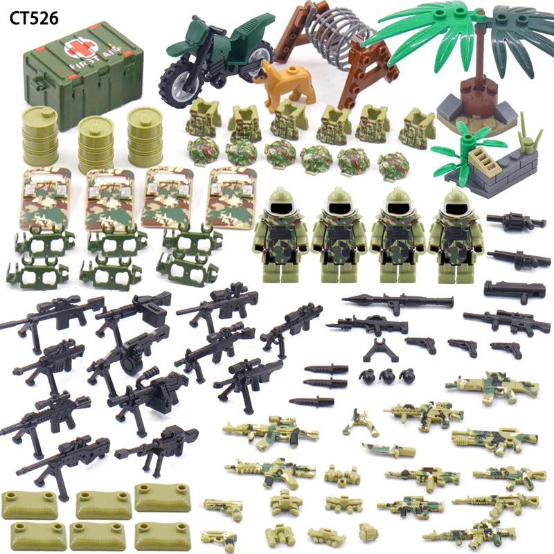 Mini Gun Set Army-Accessories Figure Eod Bomb Suit Equipment Pack Building Block for Figure Brick Toys Kid Gift