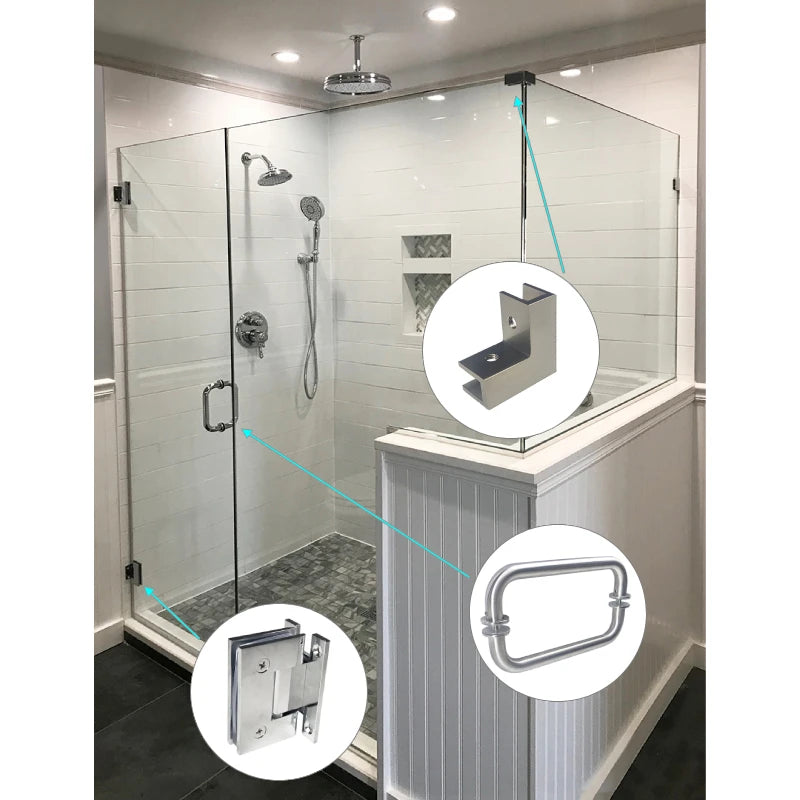 Minimalist Frameless Stainless Steel Shower Room Bathroom Glass Door Kit Bathroom Home Handle Hinge and Hinge Assembly