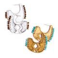 2025 New Tribal Totem Texture Turquoise Beads Hollow Exaggerated Stud Tiger Eye Stone Earrings Jewelry Factory Wholesale