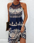 2025 European and American Spring-Summer New Style Ethnic-style Positioning Print Mesh Strap Sleeveless Casual Women's Dress