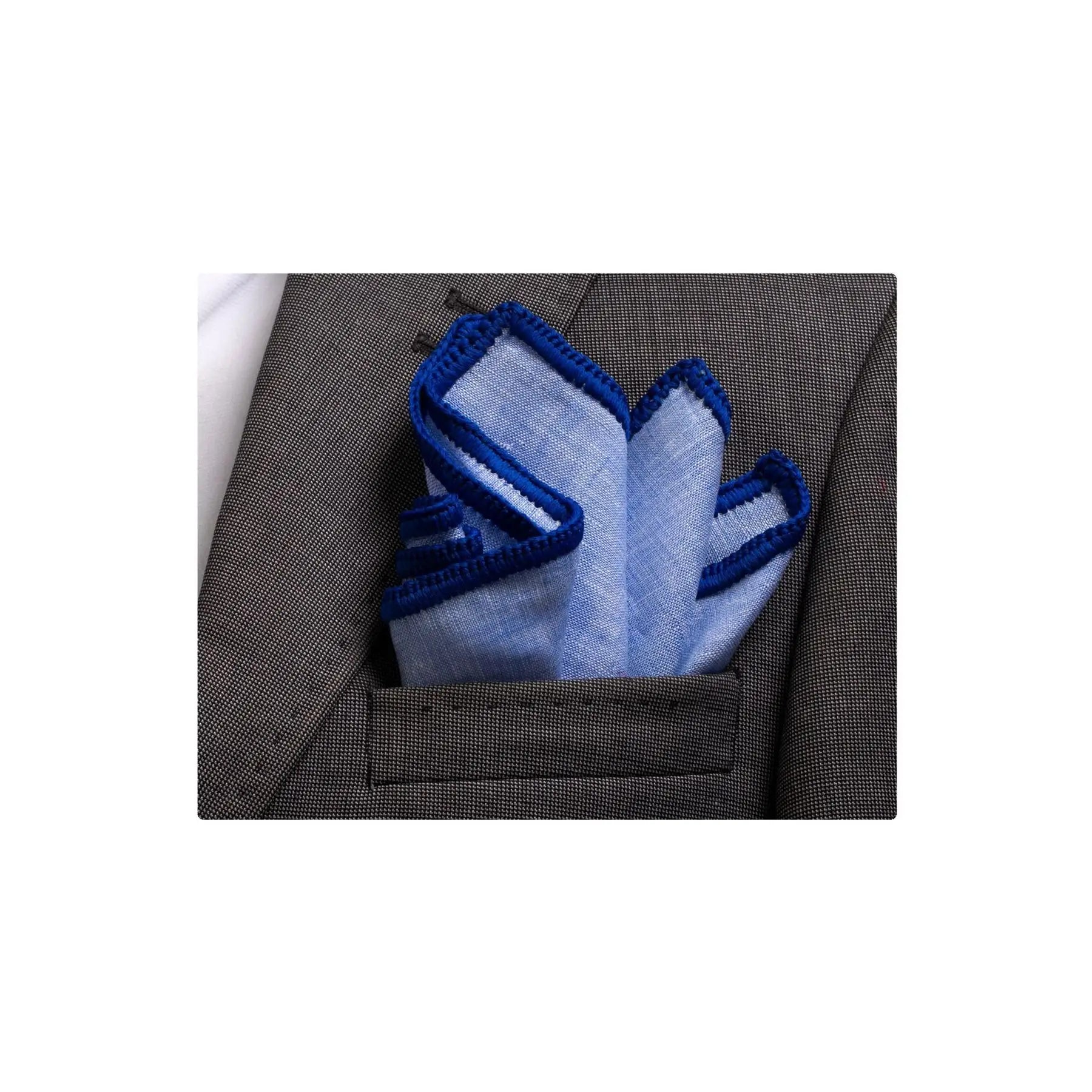 Blue Linen Knitted Pocket Square for Men Adult One Size with City & Nature Landscapes Design