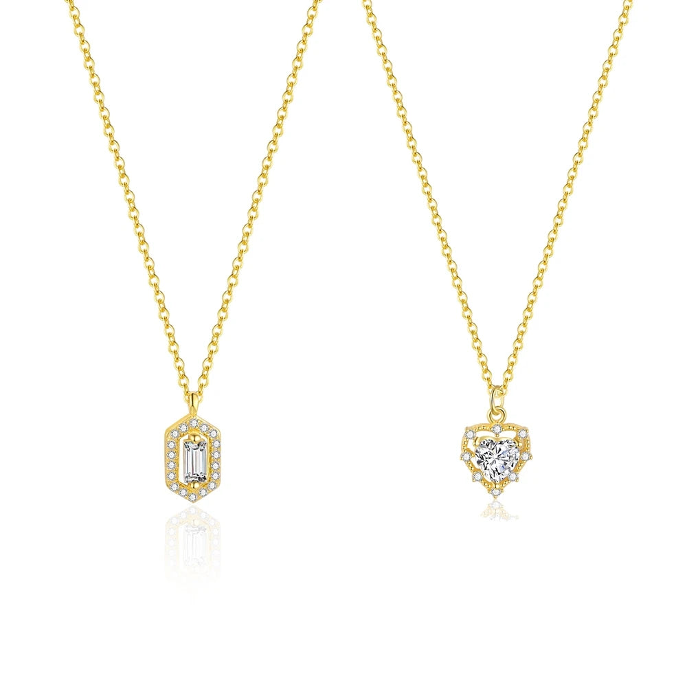 New Arrival 925 Sterling Silver 18K Gold Plated Luxury Jewelry Zircon Baguette Heart Pendant Necklace for Women
