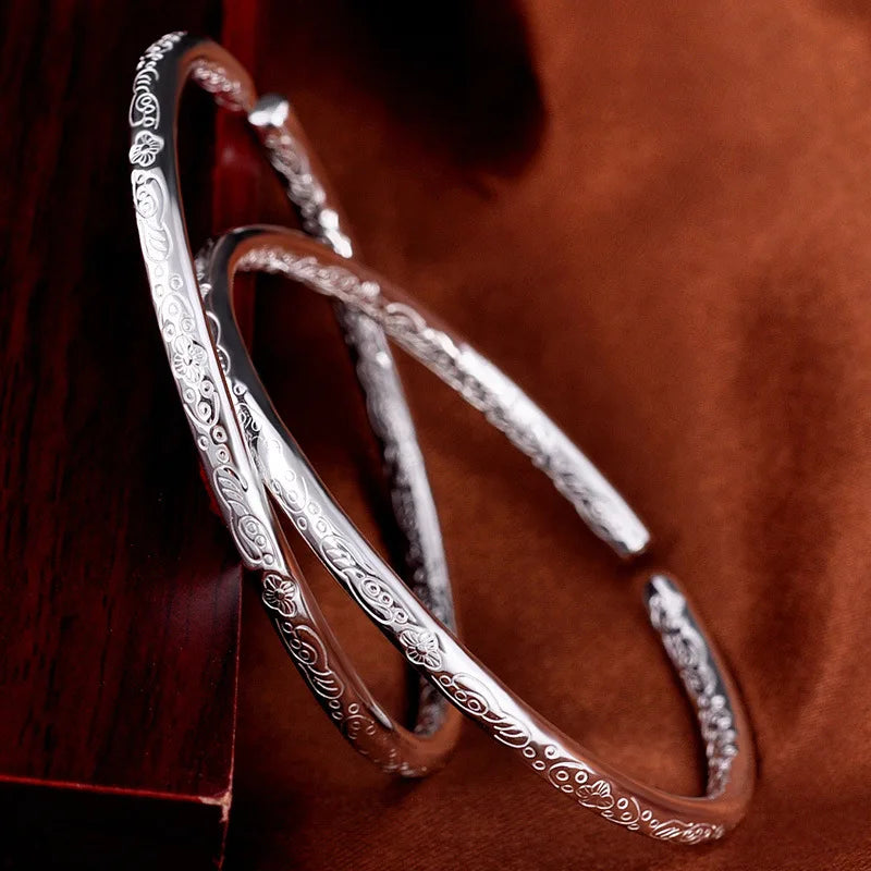 PFT Vintage Bohemian Women's White Copper Silver Plated Non Fading Fashion Cuff Bracelet Gift MegaBDM
