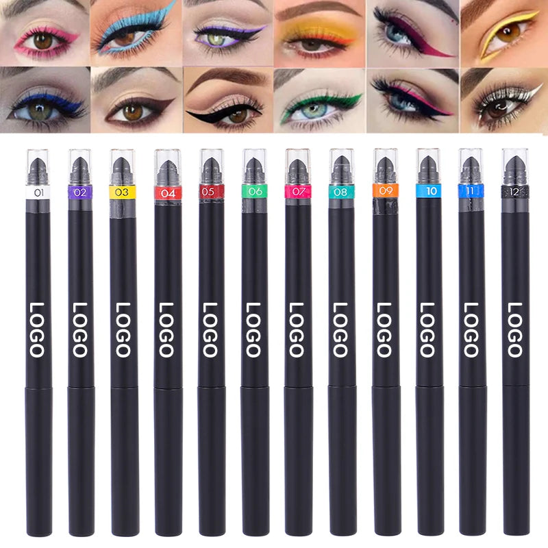 Creamy Long Lasting Private Label Gel Eye Liner Pencil 3 in 1 Waterproof Crayon Sponge Brush Colorful Retractable Eyeliner