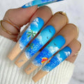Temooi Beautiful Beach Printing Long Ballerina False Nails Press on Wholesale 24Pcs ABS Finger Nails With Nail Glue