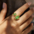 J&D Jewelry Ladies Modern Minimalist 18K Gold Stainless Steel Green Zircon Geometrically Asymmetric Open Ring