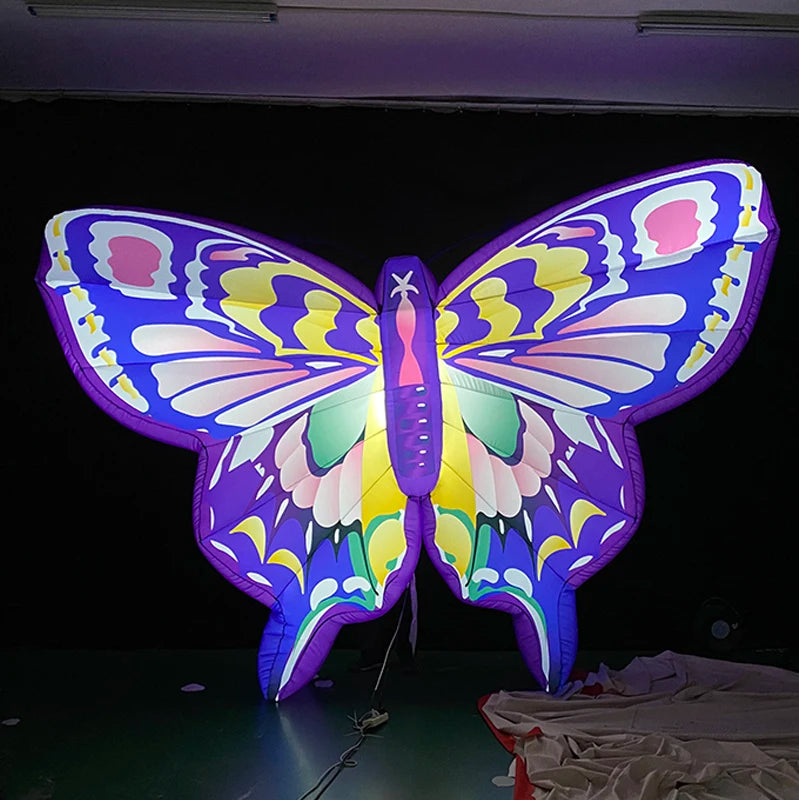 Carnival Stage Decorative Blow up Butterfly Model Custom Artistic Advertising Inflatable Hanging Butterfly LED