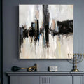 Hand Painted Abstract Style Black and White Abstract Other Oil on Canvas for Home Living Room Decor