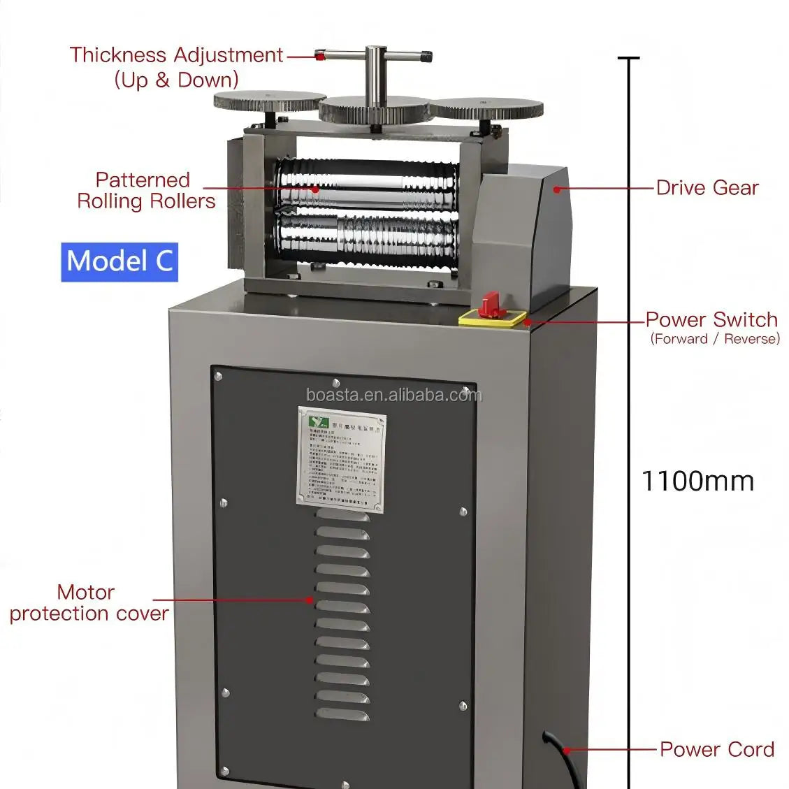 Boasta Half-Round Jewelry 1500W Rolling Mill for Oval and Dome Wire Profile Forming 250mm Model-C 1.5HP