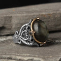 Azuris Custom Logo 925 Sterling Silver Ottoman Style Men's Ring Naturel Black Stone Handmade in Turkey VALKH1480