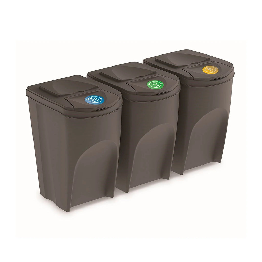 Set of 3 KEDEN SORTIBOX waste bins recycling bin grey volume 3x35L