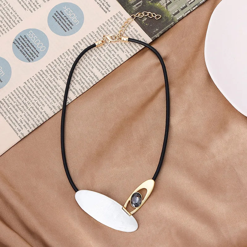 TongLing Necklace Luxury Irregular Shape Gold and Silver Plated Alloy Necklace Black Strand Rope Gothic Pendant Necklace