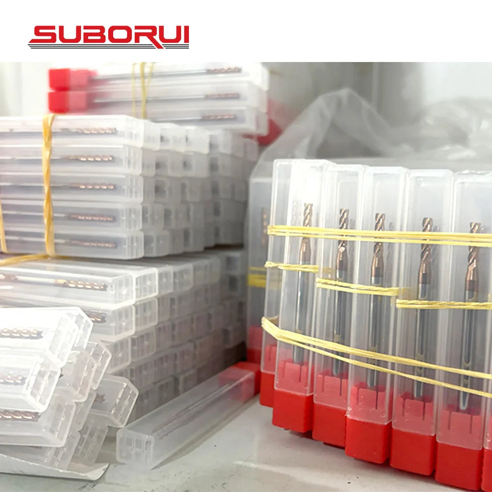 SUBORUI CNC Milling Cutter 1/2 1/4 3/8 Solid Carbide 4 Flute HRC55-65 Tin Coated ODM Square Flat End Mill Steel Aluminum