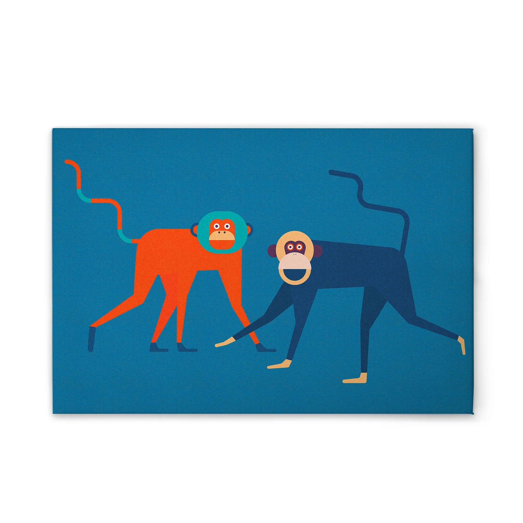 Made In Germany - Home Decor Canvas Picture Monkeys Colourful Abstract - Wall Mural In Blue And Orange - Stretcher Frame Art