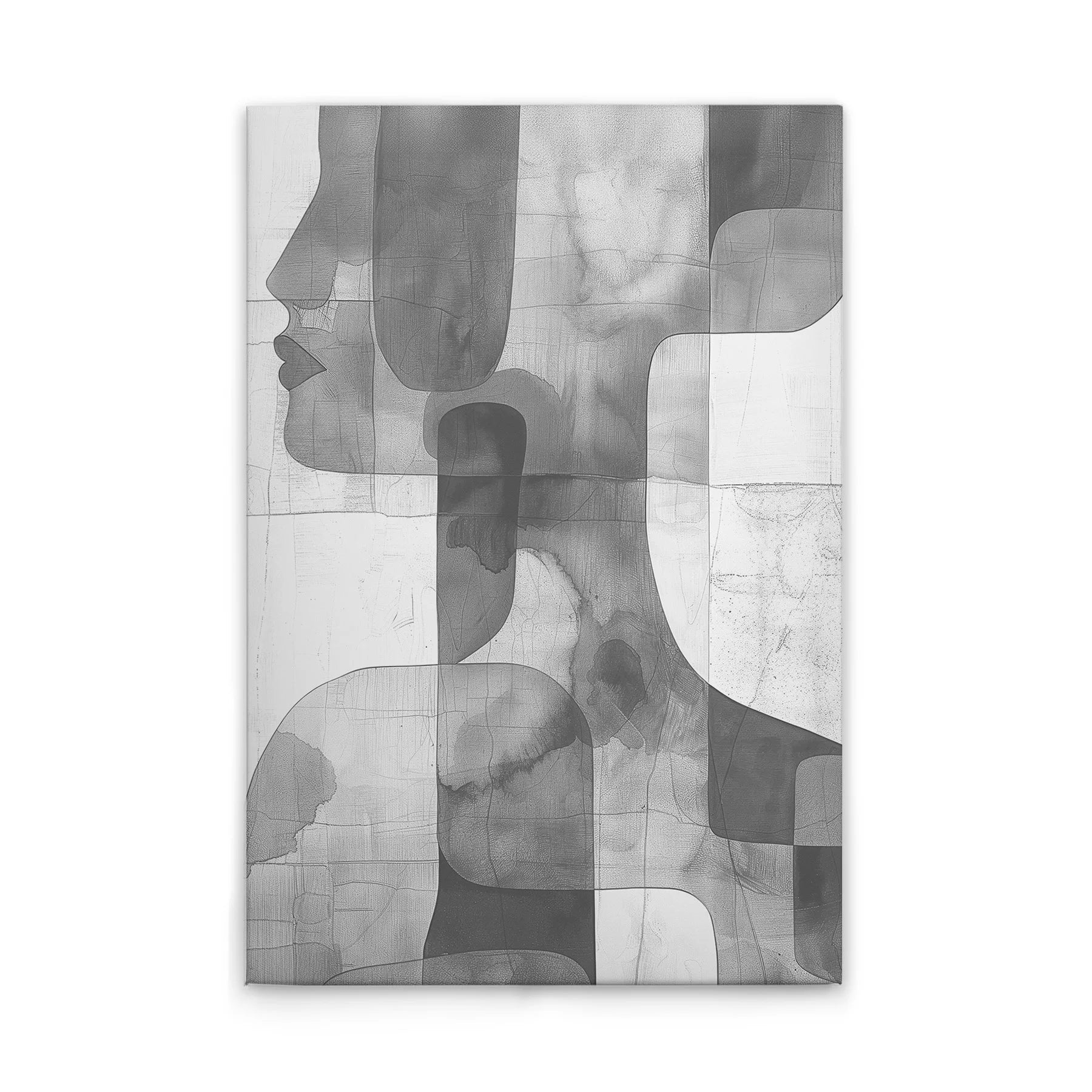 Made In Germany - Home Decor Canvas Picture Abstract Face - Wall Mural In Grey And White - Canvas Picture On Stretcher Frame