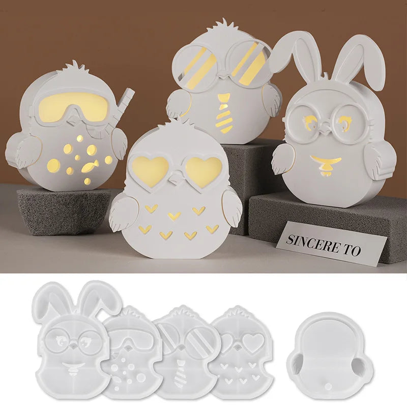 DIY Plaster Chicken Easter Egg Silicone Mold for Bird with Glasses Hollow Easter Egg Lamp Mold Home Decoration