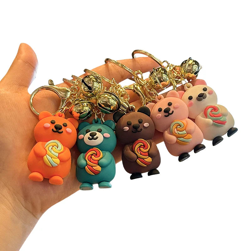 Cartoon Little Bear Keychain Soft Silicone Doll Pendant Couple Backpack Hanging Ornament Bell Panda Creative Doll Gift