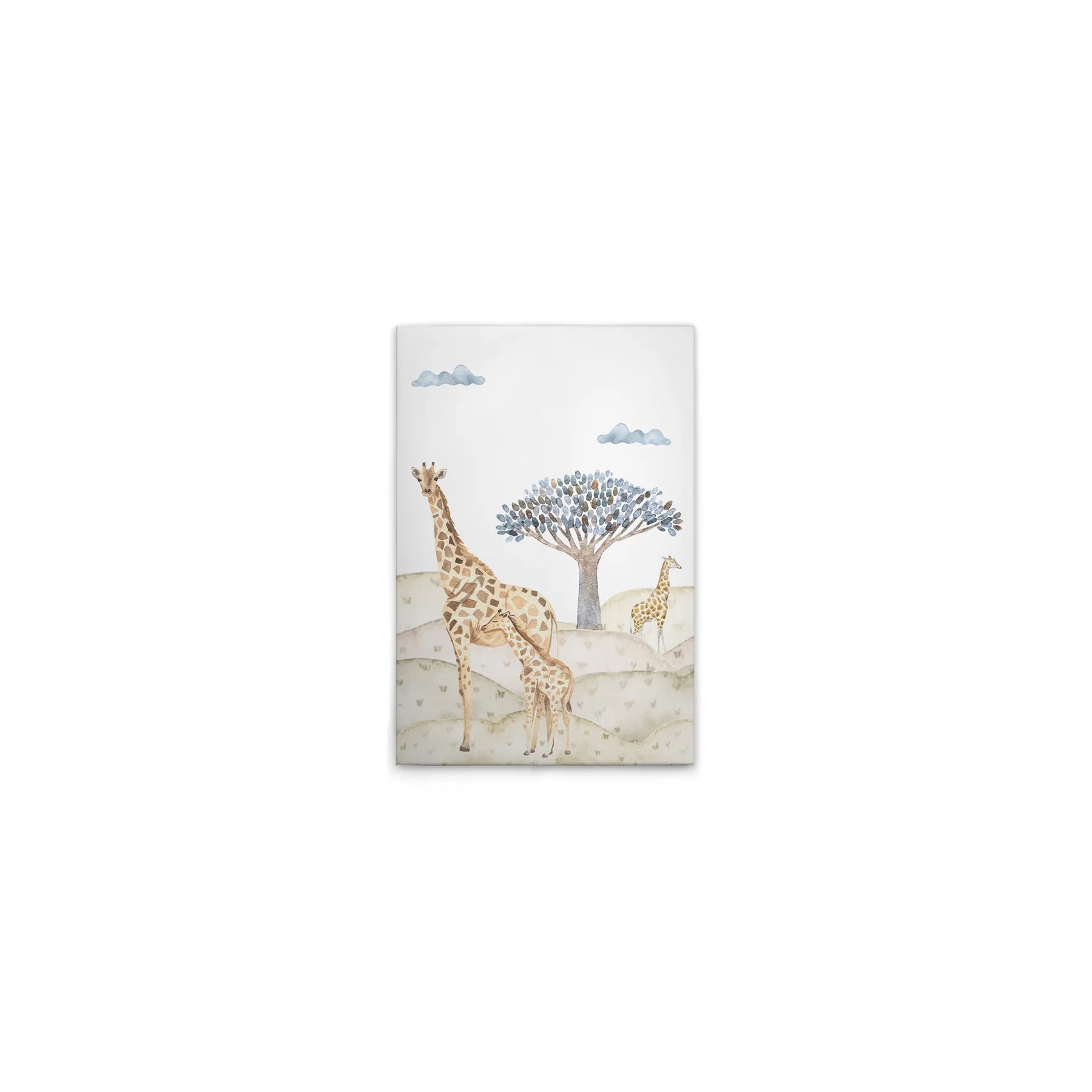 Made In Germany - Home Decor Canvas Picture Safari Giraffes - Wall Mural In Beige And Blue - Canvas Picture On Stretcher Frame