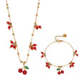 Classic Super Sweet Cherry Pendant Beaded Chain Bracelet Clavicle Chain Set