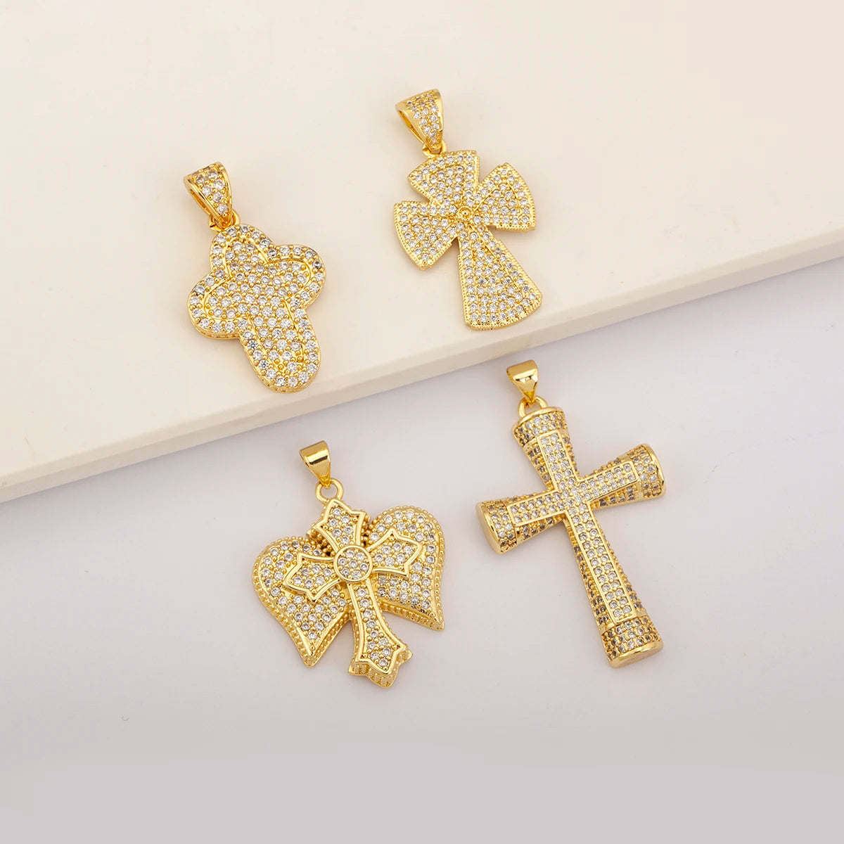 QIKU Wholesale Non-Tarnish Metallic Pave Cross Charms for Christian Jewelry Making Ready to Ship